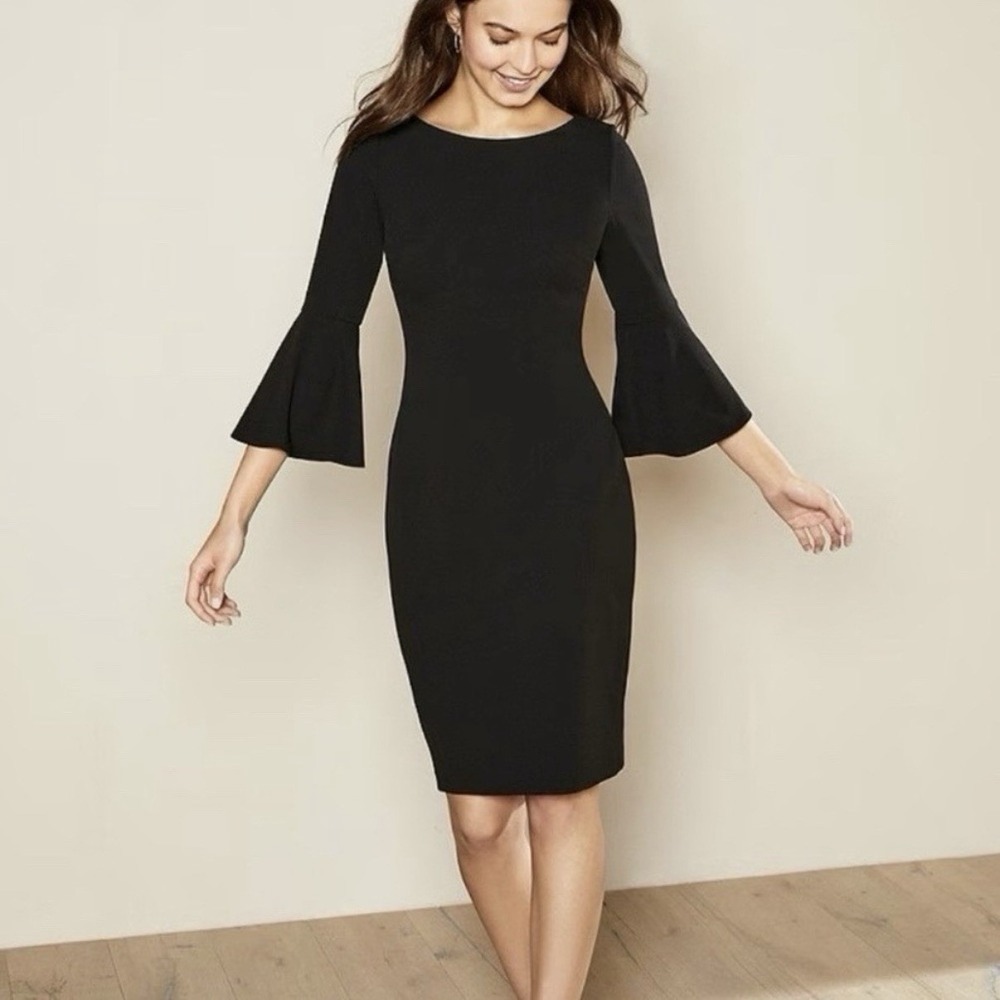 Calvin Klein Black‎ Bell Sleeve Stretch Crepe Sheath Dress Size 10